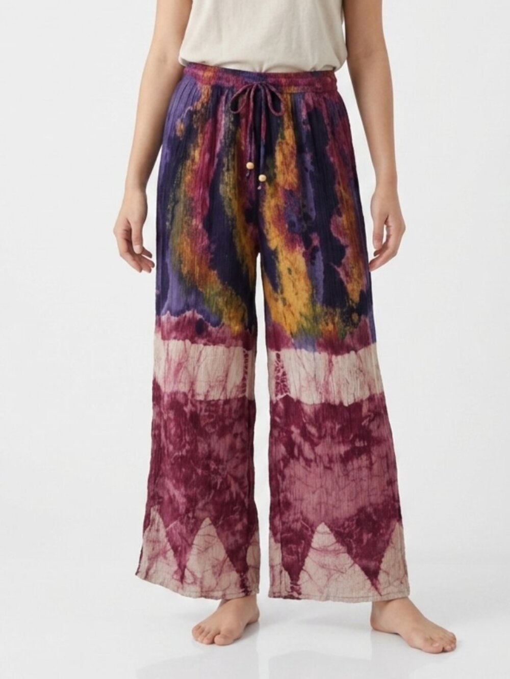 ETC Pants Purple Tie Dye Wide Leg Boho Hippie Festival Flowy 28"